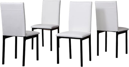 Roundhill Furniture 5 Piece Citico Metal Dinette Set with Laminated Faux Marble Top, White Chair - LeafyLoom