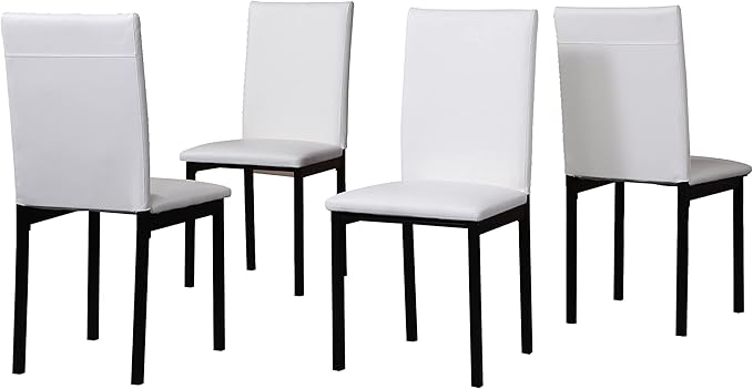 Roundhill Furniture 5 Piece Citico Metal Dinette Set with Laminated Faux Marble Top, White Chair - LeafyLoom