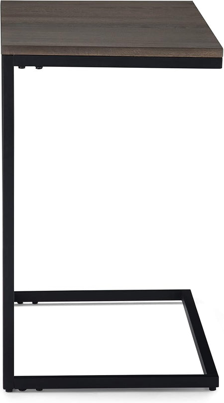 SIMPLIHOME Ward SOLID MANGO WOOD and Metal 28 inch wide Square C Side Table in Warm Grey, for the Living Room and Bedroom - LeafyLoom