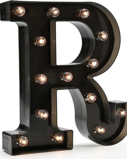 Light Up Black Alphabet Marquee Letters Sign LED Marquee Number Lights Sign for Night Light Home Bar Christmas Lamp Birthday Party Wedding Decoration R - LeafyLoom