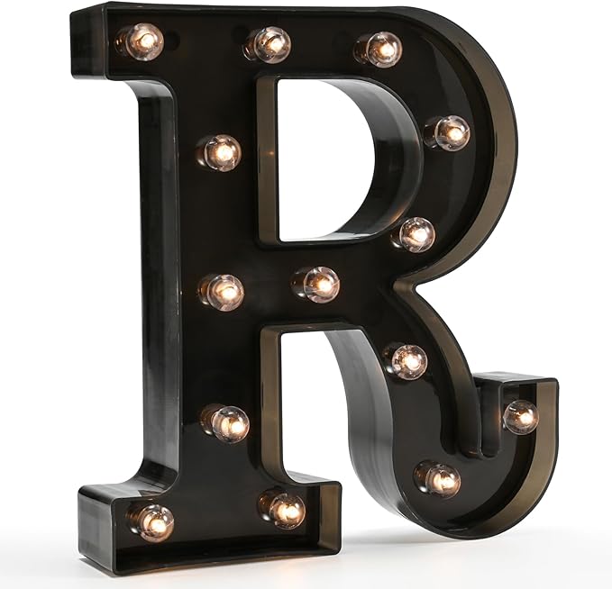 Light Up Black Alphabet Marquee Letters Sign LED Marquee Number Lights Sign for Night Light Home Bar Christmas Lamp Birthday Party Wedding Decoration R - LeafyLoom