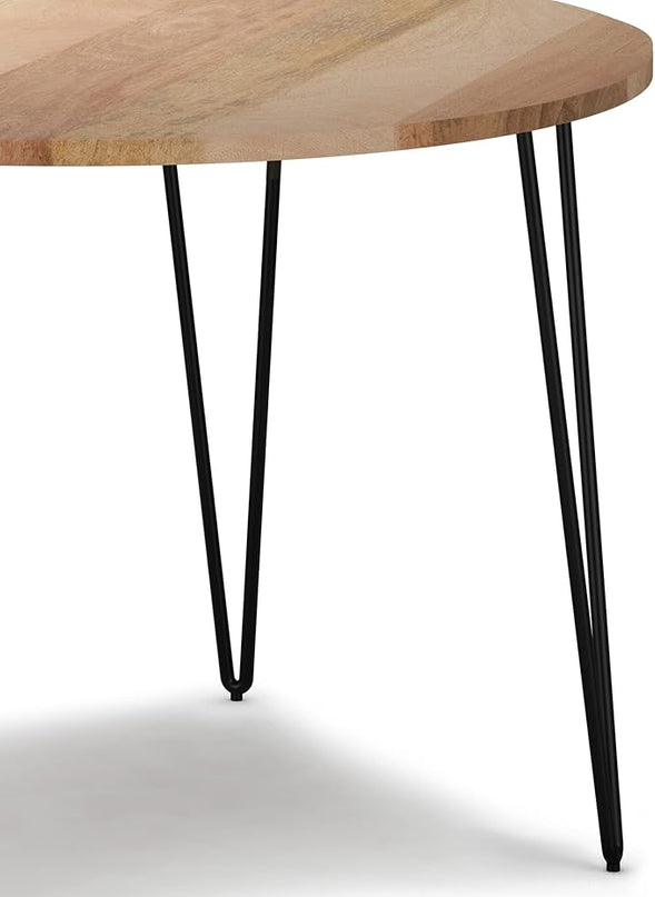 SIMPLIHOME Hunter SOLID MANGO WOOD and Iron 45 Inch Round Industrial Dining Table in Natural, For the Dining Room - LeafyLoom