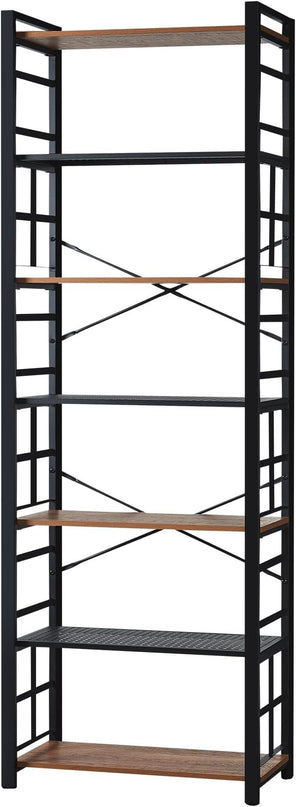 HOMBAZAAR Bookshelf,7 Tier Tall Bookshelf with Metal Frame,Open Bookshelves and Bookcases,Industrial Book Shelf for Living Room,Home Office and Bedroom,Rustic Brown - LeafyLoom