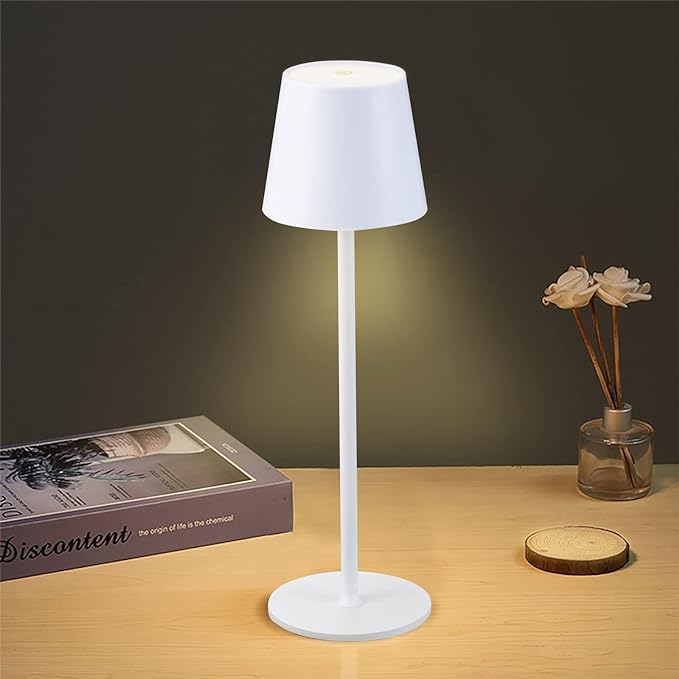 Cordless Table Lamps USB Rechargeable Simplicity Desk Lamp Built-in 4600 mAh Battery LED Battery Operated lamp with Touch Control Table lamp - Bedroom/Desk/Reading/Patio(White) - LeafyLoom