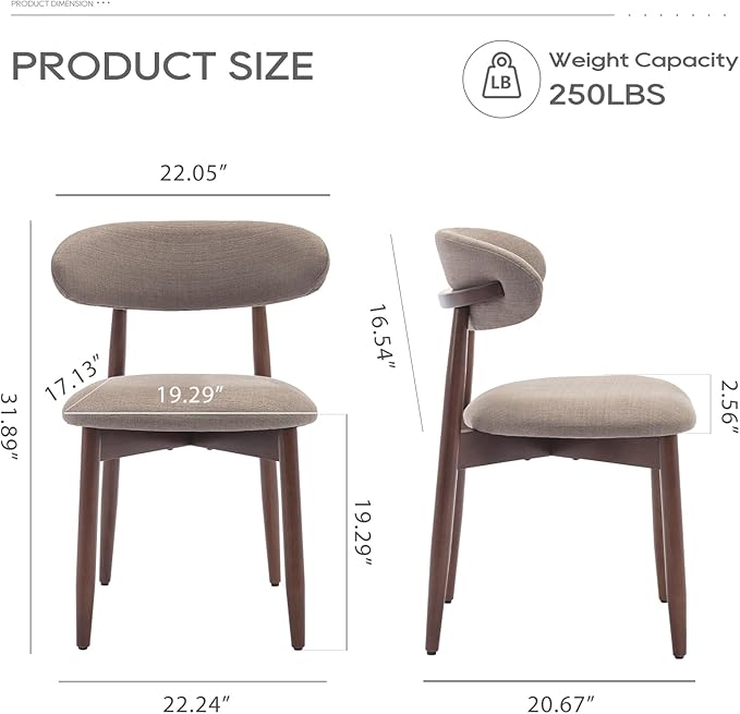COLAMY Wooden Dining Chairs Set of 2, Modern Fabric Upholstered Kitchen Side Chairs, Farmhouse Dining Room Chair with Foot Pegs, Camel - LeafyLoom