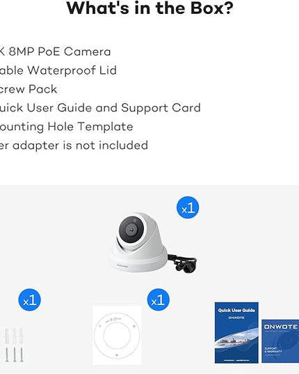 ONWOTE 4K 8MP UltraHD PoE IP Security Camera, AI Human Vehicle Detection, 3840x2160 8 Megapixels, 128° FoV, Video Audio, Indoor Outdoor, Commercial Wired Camera for Business, Add-on to PoE NVR System ONWOTE