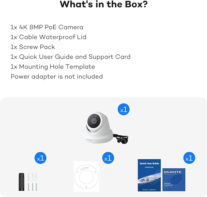 ONWOTE 4K 8MP UltraHD PoE IP Security Camera, AI Human Vehicle Detection, 3840x2160 8 Megapixels, 128° FoV, Video Audio, Indoor Outdoor, Commercial Wired Camera for Business, Add-on to PoE NVR System ONWOTE