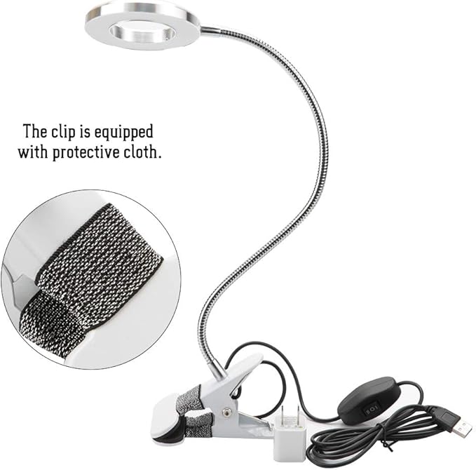 USB Gooseneck Lamp, Circle Makeup Lamp Eyebrow Lip Tattoo Beauty Salon Desktop LED Lights with Clip, Portable Desk Light for Reading, Makeup - LeafyLoom