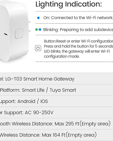 Wi-Fi Gateway for Tuya Smart Door Lock, Wi-Fi Bridge for Bluetooth Lock Remotely Control with Tuya/SmartLife App, Gateway Smart Hub Remote Control for Door Locks MakeYourHomeMoreElegantAndSafer