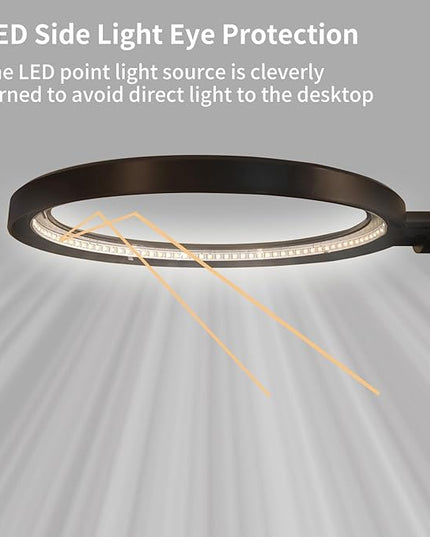QINER LED Desk Lamp, Eye Protection Desk Light with Sunshade Touch Control Table Lamp Gooseneck Task Lamp 25 Lighting Effect Modes Clamp Lamp for Office Workbench Drafting Live Streaming - LeafyLoom