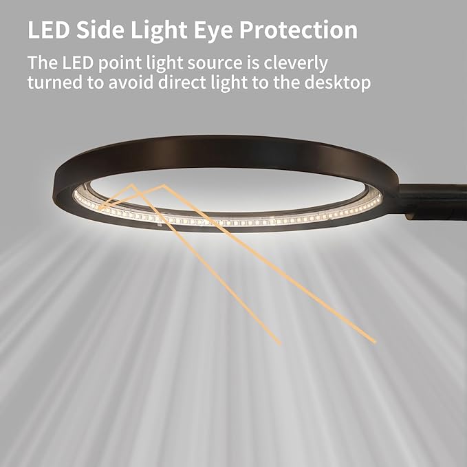 QINER LED Desk Lamp, Eye Protection Desk Light with Sunshade Touch Control Table Lamp Gooseneck Task Lamp 25 Lighting Effect Modes Clamp Lamp for Office Workbench Drafting Live Streaming - LeafyLoom