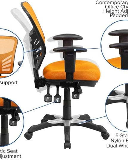 Flash Furniture Nicholas Mid-Back Swivel Office and Gaming Chair, Ergonomic Mesh Office Chair with Adjustable Lumbar Support and Height, Orange - LeafyLoom
