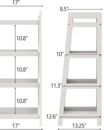 4 Tier Bamboo Bookshelf, Free Standing Ladder Shelf, Storage Shelf Rack for Bathroom, Kitchen, Living Room - White - LeafyLoom