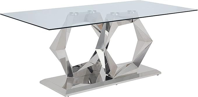 NicBex Dining Table Contemporary Kitchen Table Farmhouse Rustic Dining Table, Clear Glass & Stainless Steel Rectangular Dining Table, Easy Assembly, Clear + Silver - LeafyLoom