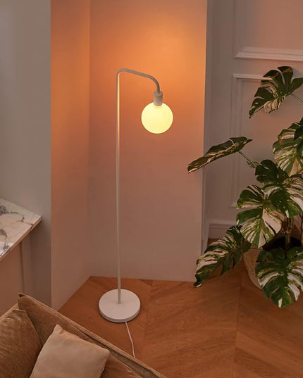 Floor Lamp for Living Room - Minimalist Standing Lamp with Modern LED Bulb, White Frosted Globe Glass 6", 1800K Warm Ambiant Lighting Decorative Tall Lamp for Bedroom Dorm - LeafyLoom