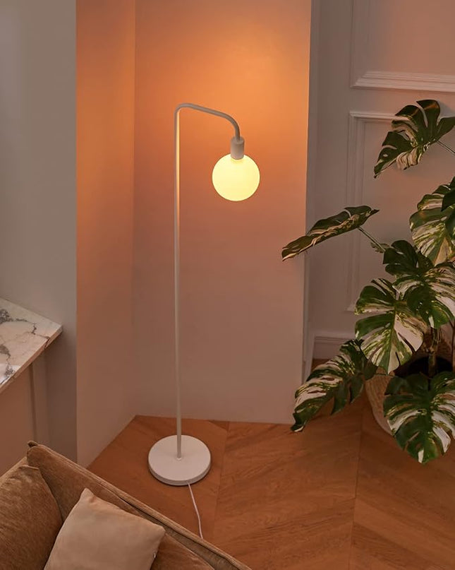 Floor Lamp for Living Room - Minimalist Standing Lamp with Modern LED Bulb, White Frosted Globe Glass 6", 1800K Warm Ambiant Lighting Decorative Tall Lamp for Bedroom Dorm - LeafyLoom