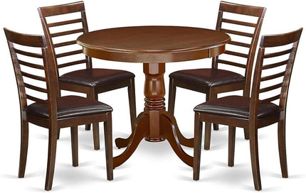 East West Furniture ANML5-MAH-LC 5 Piece Room Furniture Set Includes a Round Kitchen Table with Pedestal and 4 Faux Leather Upholstered Dining Chairs, 36x36 Inch, Mahogany - LeafyLoom