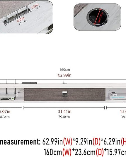 Floating TV Unit, 63'' Wall Mounted TV Cabinet, Floating Shelves with Door, Modern Entertainment Media Console Center Large Storage TV Bench for Living Room & Office (62.99IN, Grey White) - LeafyLoom