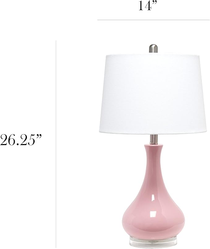 Elegant Designs LT3312-RPK Ceramic Genie Tear Drop Shaped Glossy Table Lamp, Rose Pink - LeafyLoom