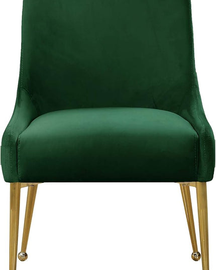 Meridian Furniture Owen Collection Modern | Contemporary Velvet Upholstered Dining Chair with Polished Gold Legs, Set of 2, 24" W x 21" D x 34.5" H, Green - LeafyLoom