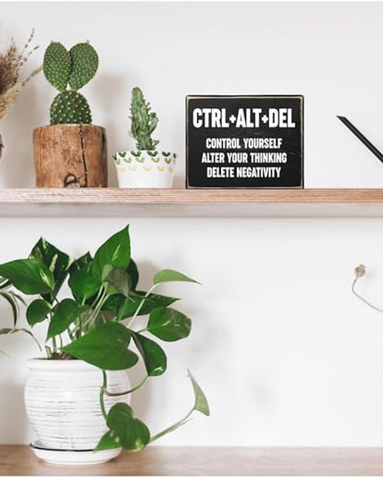 Creoate Home Office Desk Black Decor - Inspirational Farmhouse Wooden Box Sign - Cubicle Decor or Desk Decor for Women - Cute Desk Accessories - Encouragement Gifts - LeafyLoom