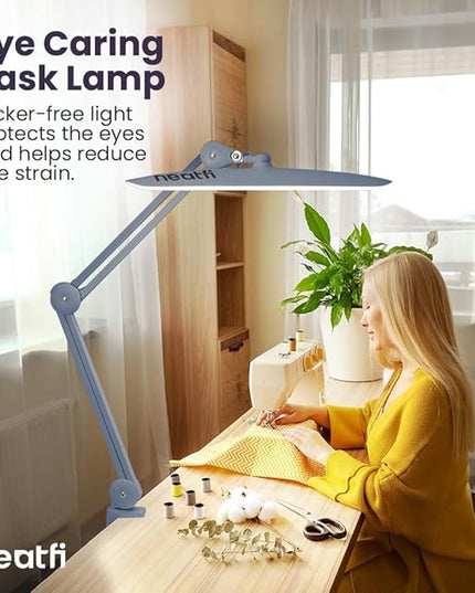Neatfi XL 2,200 Lumens LED Task Lamp, 24W Super Bright Desk Lamp, 117 Pcs SMD LED, 4 Level Brightness, Dimmable, Task LED Light for Home, Office, Workbench (Non-CCT, Gray) - LeafyLoom