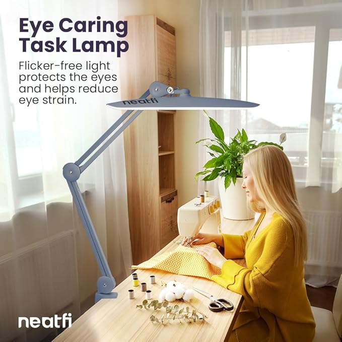 Neatfi XL 2,200 Lumens LED Task Lamp, 24W Super Bright Desk Lamp, 117 Pcs SMD LED, 4 Level Brightness, Dimmable, Task LED Light for Home, Office, Workbench (Non-CCT, Gray) - LeafyLoom