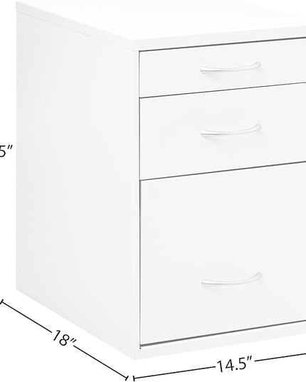 OSP Home Furnishings HPB Heavy Duty 3-Drawer Metal File Cabinet for Standard Files and Office Supplies, White Finish - LeafyLoom