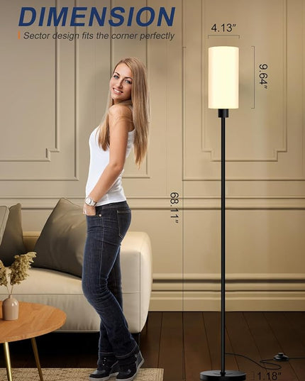 Floor Lamp for Living Room, Modern Standing Floor Lamp with E26 Socket, LED Corner Floor Lamp 68 Inches Tall for Office, Bedroom, Reading or Work - Black with White Lampshade, Bulb Not Included - LeafyLoom