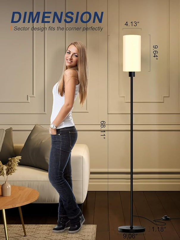 Floor Lamp for Living Room, Modern Standing Floor Lamp with E26 Socket, LED Corner Floor Lamp 68 Inches Tall for Office, Bedroom, Reading or Work - Black with White Lampshade, Bulb Not Included - LeafyLoom