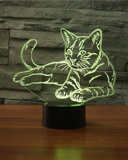 Creative Cat Night Light USB Powered Touch Switch Remote Control LED Decor Optical Illusion 3D Lamp 7/16 Colors Changing Children Kids Toy Christmas Xmas Brithday Gift - LeafyLoom