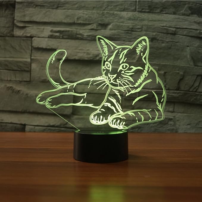 Creative Cat Night Light USB Powered Touch Switch Remote Control LED Decor Optical Illusion 3D Lamp 7/16 Colors Changing Children Kids Toy Christmas Xmas Brithday Gift - LeafyLoom