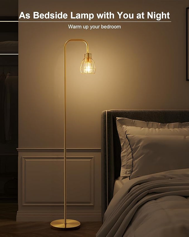Oneach 63.75" Modern Floor Lamp for Living Room Industrial Floor Lamp with 4W LED Bulb Standing Lamp with Footswitch Gold Floor Lamp for Bedroom Pole Lamp for Office Study Room Hotel - LeafyLoom