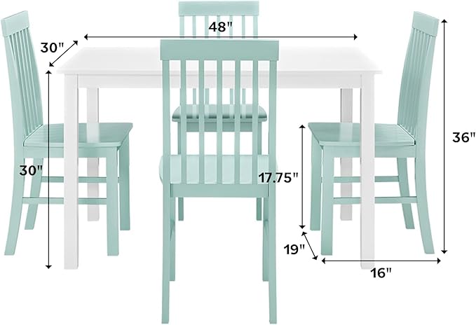 Walker Edison 4 Person Modern Farmhouse Wood Small Dining Table Dining Room Kitchen Table Set 4 Chairs Set, 48 Inch, White and Grey - LeafyLoom