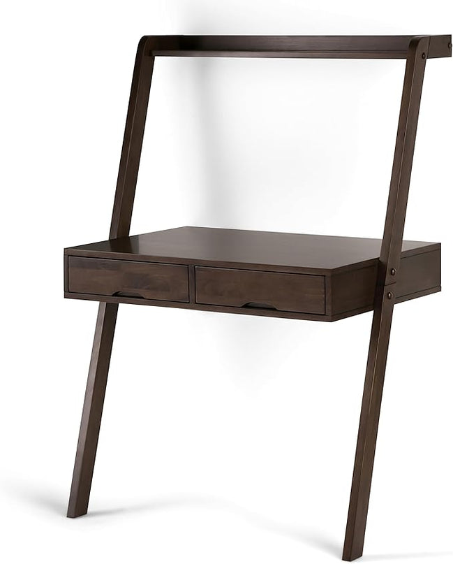 SIMPLIHOME Aleck SOLID WOOD 36 inch Wide Home Office Desk, Writing Table, Workstation, Study Table Furniture in Warm Walnut Brown with 2 Drawers - LeafyLoom
