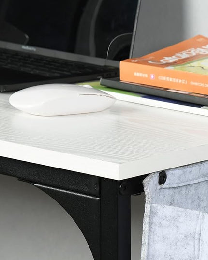 FurnitureR 31.5 inch Small Study Writing Table with Storage Bag Space Saving for Home Office, Modern PC Metal Frame Computer Desk, White - LeafyLoom