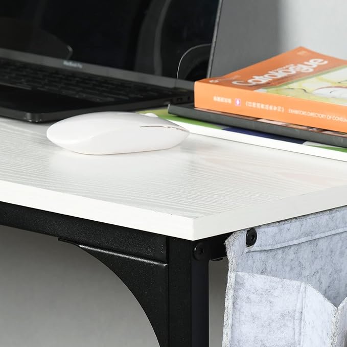 FurnitureR 31.5 inch Small Study Writing Table with Storage Bag Space Saving for Home Office, Modern PC Metal Frame Computer Desk, White - LeafyLoom