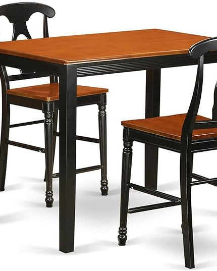 East West Furniture YAKE3-BLK-W 3 Piece Kitchen Counter Set for Small Spaces Contains a Rectangle Room Table and 2 Dining Chairs, 30x48 Inch - LeafyLoom