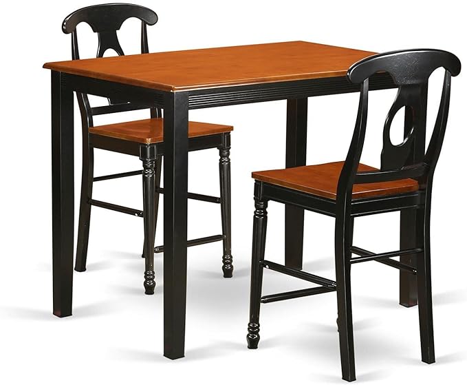 East West Furniture YAKE3-BLK-W 3 Piece Kitchen Counter Set for Small Spaces Contains a Rectangle Room Table and 2 Dining Chairs, 30x48 Inch - LeafyLoom