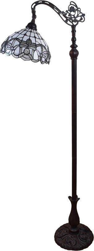 Amora Tiffany Floor Lamp - Arched, Stained Glass 62” - Traditional White Mahogany with Foot Switch Operation and Adjustable Lamp Shade - Custom Handcrafted Floor Lamps for Living Room - LeafyLoom