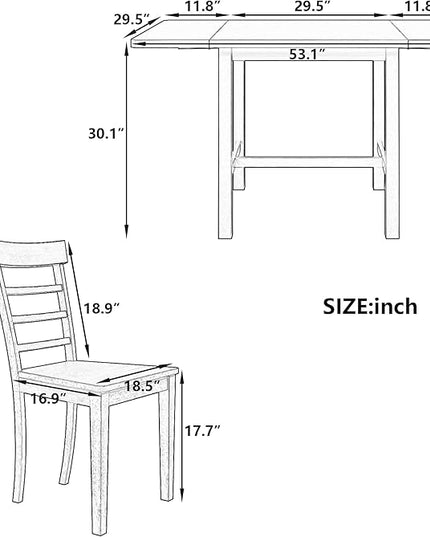 NicBex Dining Table Set for 4 Kitchen Table Set 5-Piece Wood Square Drop Leaf Breakfast Nook Extendable Dining Table Set with 4 Ladder Back Chairs for Small Places, Gray - LeafyLoom