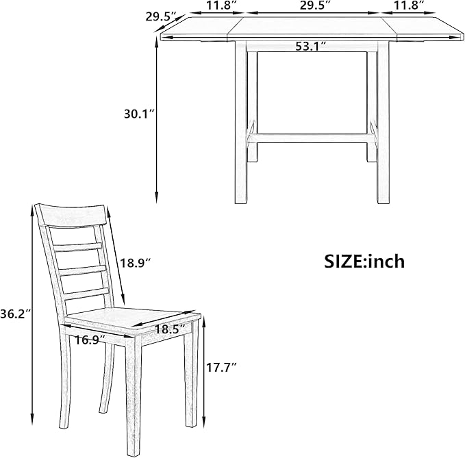 NicBex Dining Table Set for 4 Kitchen Table Set 5-Piece Wood Square Drop Leaf Breakfast Nook Extendable Dining Table Set with 4 Ladder Back Chairs for Small Places, Gray - LeafyLoom