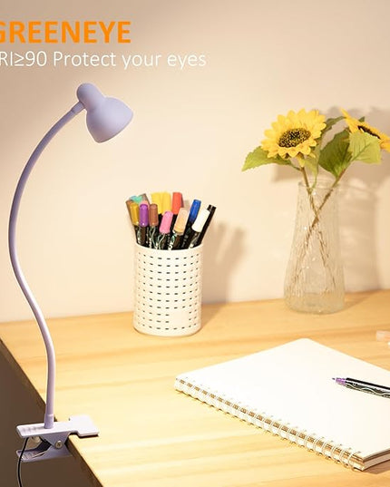 Clip on Lamp USB Reading Light, 3 Color Modes, 10 Brightness Dimmable, Flexible Gooseneck Desk Lamp with Clamp, Eye Care Clip on Light for Bed Headboard Desk Home Dorm - LeafyLoom