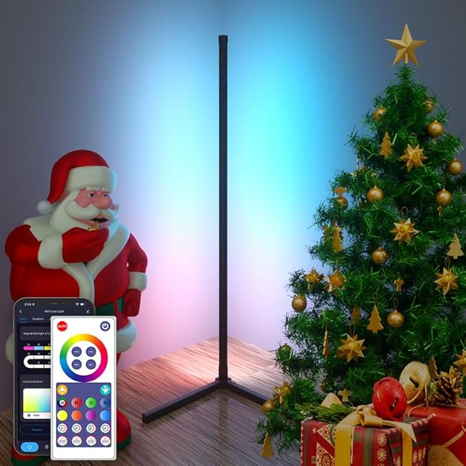 RGB Corner Floor Lamp, 47.24in RGB Color Changing Mood Light WIFI APP and Remote Control Music Sync LED 16M Dimmable Modes Modern Floor Lamp for Living Room, Light Timing - LeafyLoom