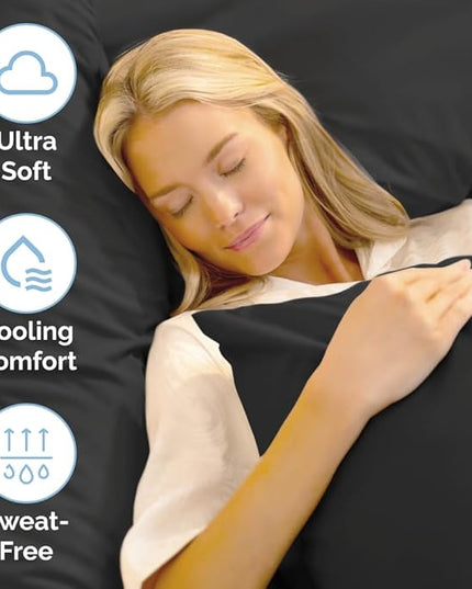 Split King Size 5 Piece Sheet Set - Comfy Breathable & Cooling Sheets - Hotel Luxury Bed Sheets for Women & Men - Deep Pockets, Easy-Fit, Soft & Wrinkle Free Sheets - Black Oeko-Tex Bed Sheet Set - LeafyLoom