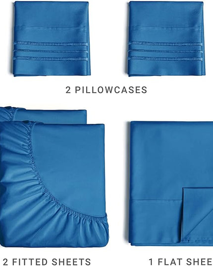 Split King Size 5 Piece Sheet Set - Comfy Breathable & Cooling Sheets - Hotel Luxury Bed Sheets for Women & Men - Deep Pockets, Easy-Fit, Soft & Wrinkle Free Sheets - Royal Blue Oeko-Tex Bed Sheet Set - LeafyLoom