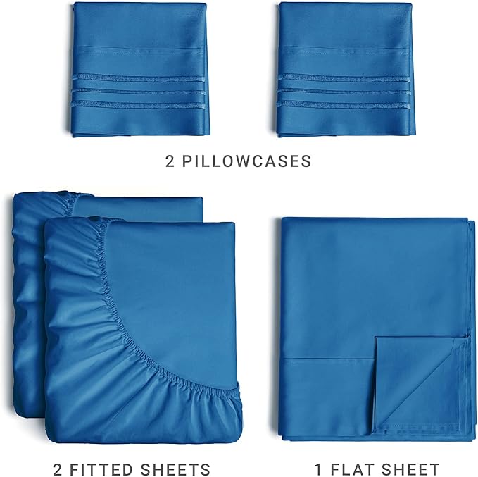 Split King Size 5 Piece Sheet Set - Comfy Breathable & Cooling Sheets - Hotel Luxury Bed Sheets for Women & Men - Deep Pockets, Easy-Fit, Soft & Wrinkle Free Sheets - Royal Blue Oeko-Tex Bed Sheet Set - LeafyLoom