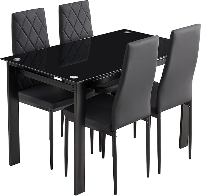 NicBex Dining Room Table Set for 4 Kitchen Table and Chairs 5-Piece Dining Table Set, Dining Table and Chair for Kitchen, Dining Room, Dinette, Breakfast Nook, Black - LeafyLoom