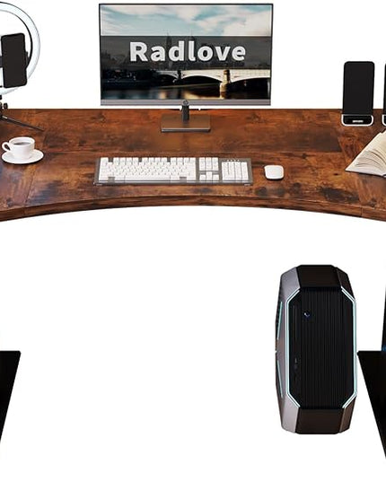 Radlove Dual Motors Height Adjustable 55 x 30'' Electric Standing Desk with Curved Design Stand Up Table 4 Memory Keys, Computer Desk with Splice Board Home Office Desk, Rustic Brown Top + Black Frame - LeafyLoom