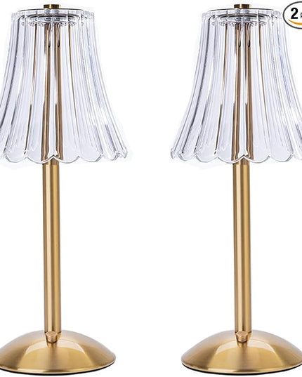 Cordless Table Lamp Crystal Battery Operated Lamp,Night Light for Livingroom, Bedroom,Kidsroom,Outdoor,Restaurant,Nightstand,Rechargeable(Pack2 Gold Flower Lamp) - LeafyLoom